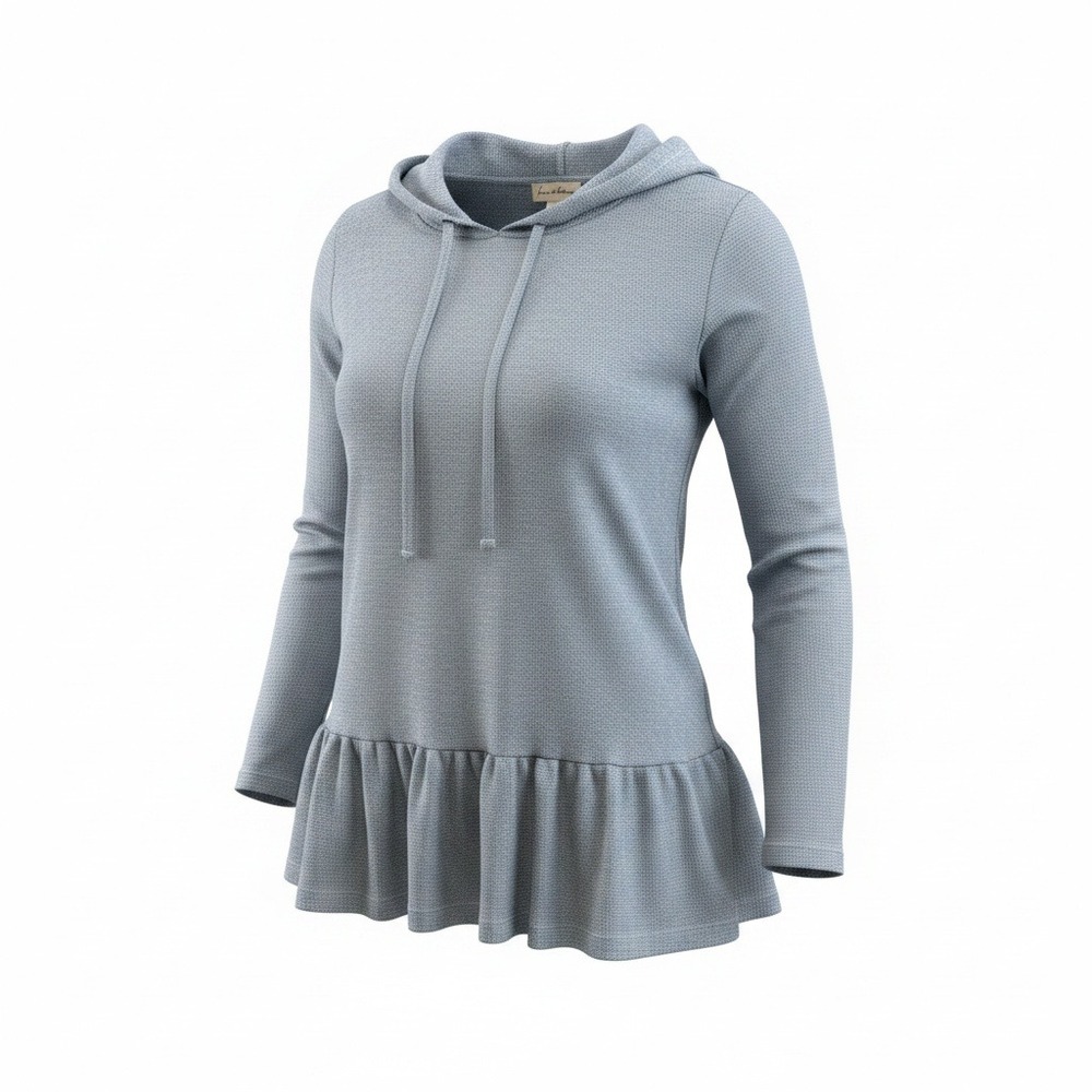 Jane & Delancey Womens M Blue Waffle Knit Ruffle Peplum Pullover Hoodie‎